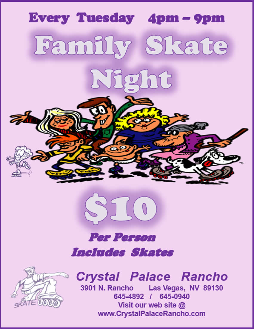 Family All Day Roller Skating Party, Every Tuesday from 11am - 9pm.